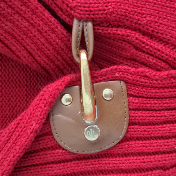 LAUREN RALPH LAUREN | 100% Cotton Sweater V-Neck Long Sleeves, Red, Womens M - Picture 6 of 11